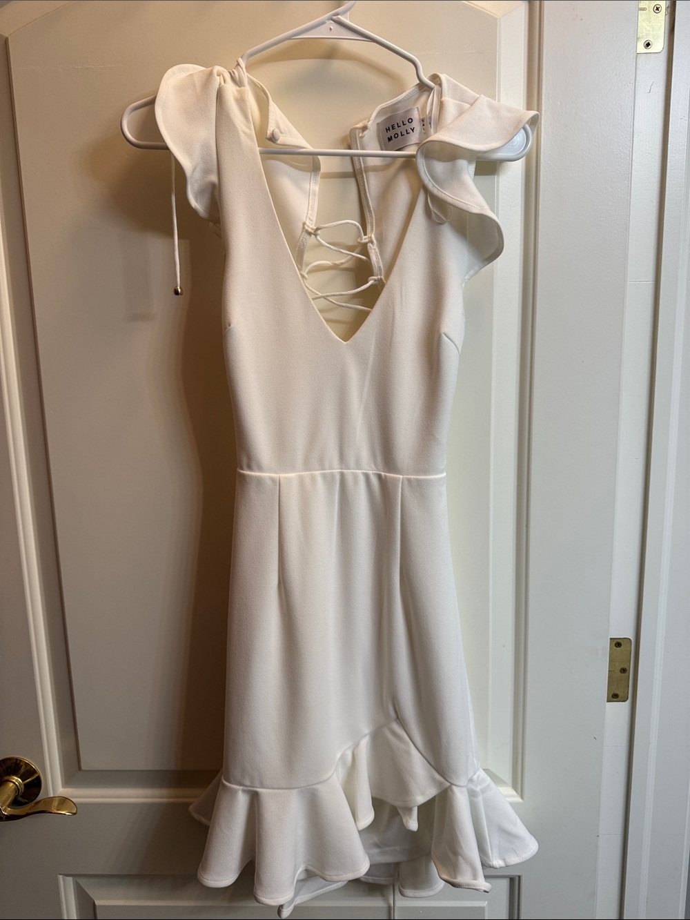 Hello Molly Cream Tie-Back Ruffle Mini Dress